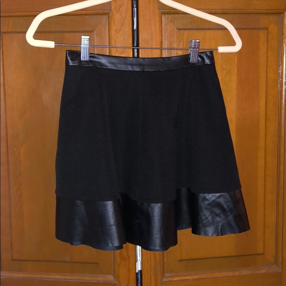 Black Skater Skirt with Faux Leather Details